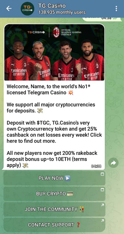 TGCasino Main Screen