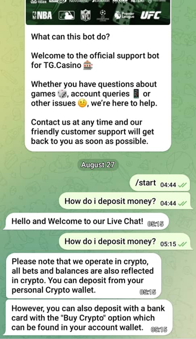 TGCasino Customer Support Bot