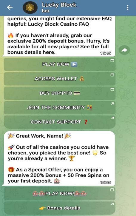 Lucky Block Telegram Welcome Message