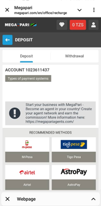 Megapari Deposit and Withdrawal