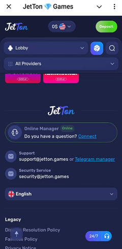  jetton_support channel and Mobile page Customer Support Options 2