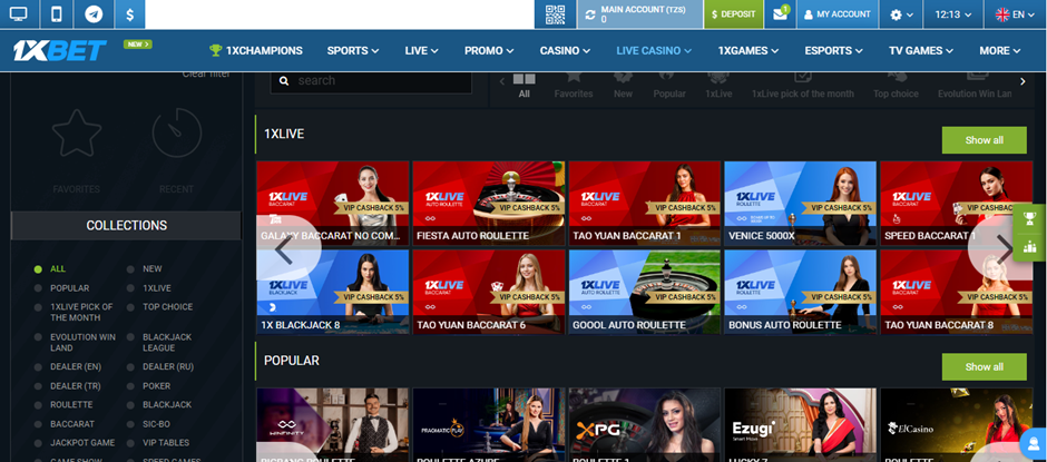 1xbot Live Casino on the Web Browser
