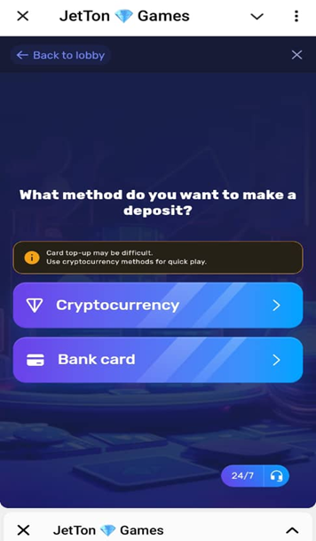 JetTon Casino Deposit Page