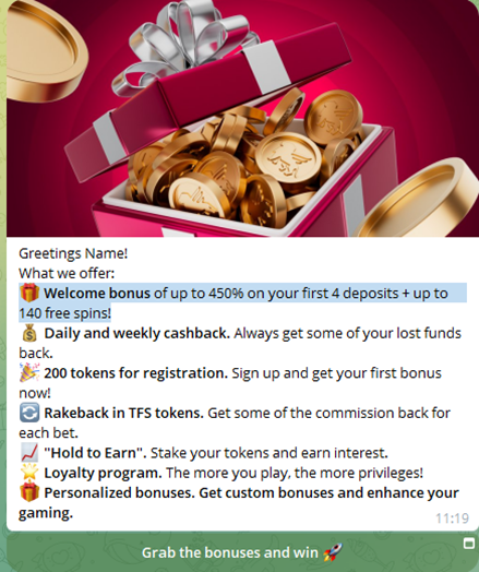 Fairspin Casino Telegram Main Screen