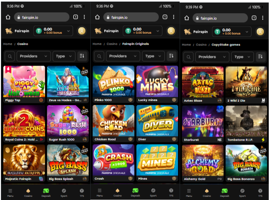  Fairspin Casino Casino Games, Fairspin Originals, and CopyStake Games