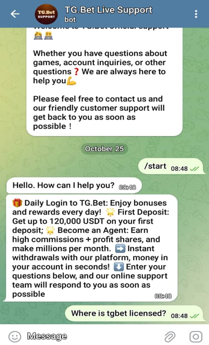 TgBet Telegram Live Chat Support